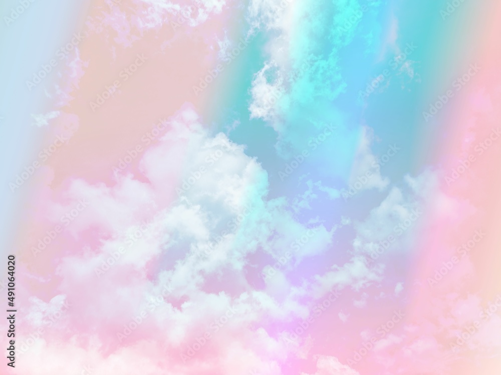 beauty sweet pastel pink orange colorful with fluffy clouds on sky. multi color rainbow image. abstract fantasy growing lights