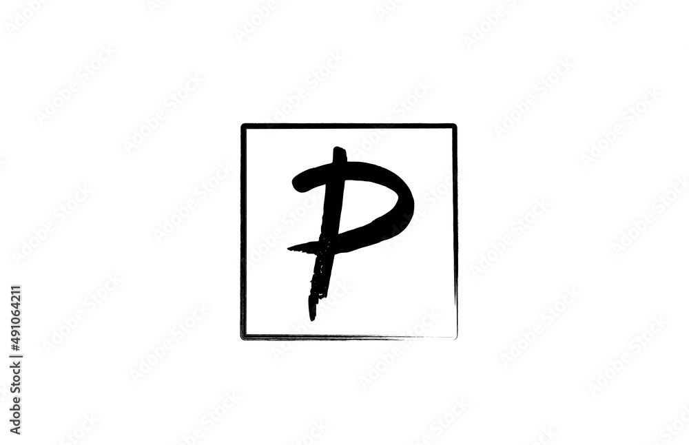grunge P alphabet letter logo icon with square. Creative design template for business and company in white and black grunge P alphabet letter logo icon with square. Creative design template for business and company in white and black