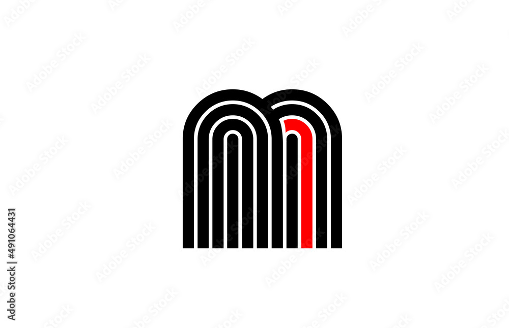 red line M alphabet letter logo icon. Creative design template for company and business in white and black red line M alphabet letter logo icon. Creative design template for company and business in white and black