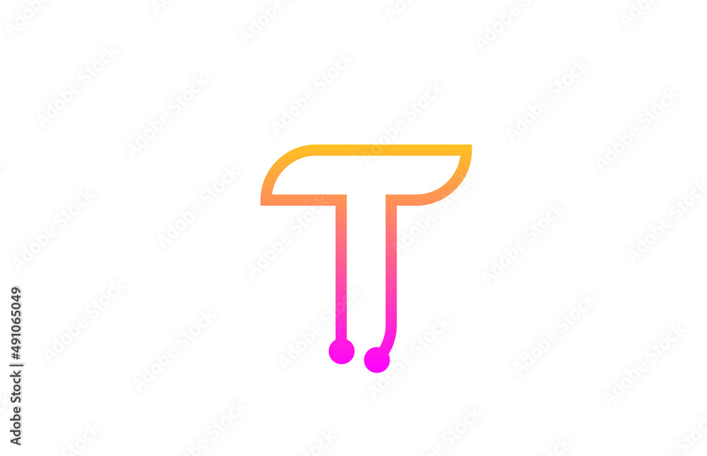 T pink alphabet letter icon logo design with dot. Creative template for company and business with line T pink alphabet letter icon logo design with dot. Creative template for company and business with line