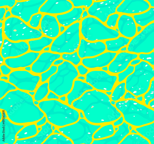 Bright neon yellow and turquoise green swimming pool top view, simple summer vibe pool background