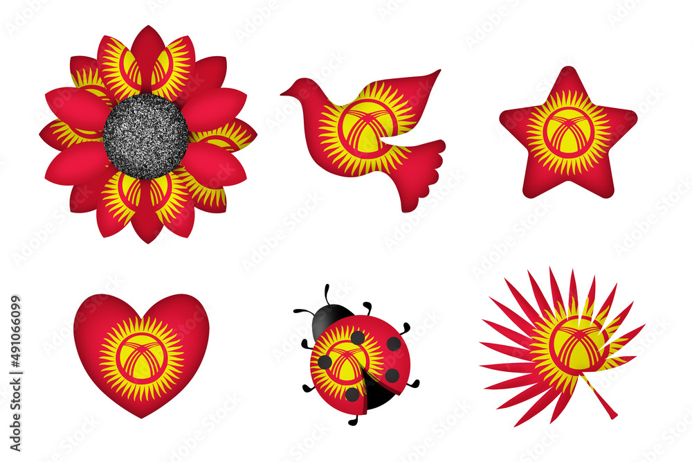 Peace symbols in colors of national flag. Concept clip art on white background. Kyrgyzstan Peace symbols in colors of national flag. Concept clip art on white background. Kyrgyzstan