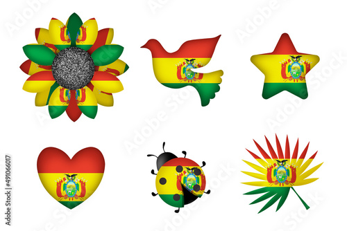 Peace symbols in colors of national flag. Concept clip art on white background. Bolivia