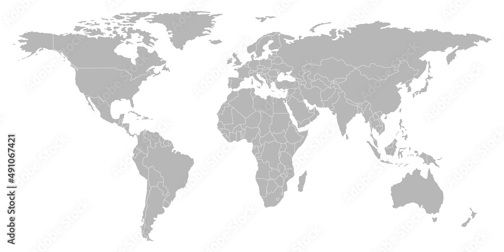 Political map of the world. All countries of the world in gray color. Vector illustration.