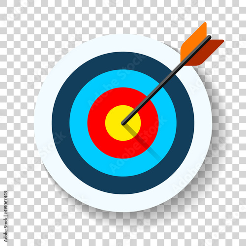 Target icon in flat style on transparent background. Arrow in the center aim. Vector design element for you business projects