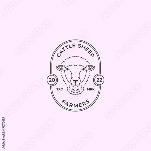 Line art style of sheep logo badge vintage vector illustration design, suitable for farm industry, business, company, icon template