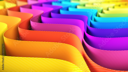 Abstract color shape lines rainbow. 3D rendering background.