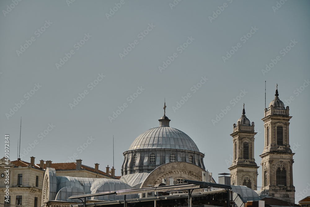 Church at Taksim Square istanbul, Low angle view of dome of Hagia Triada Greek Orthodox Church, Istanbul