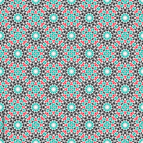 Seamless texture with arabic geometric ornament. Vector asian mosaic pattern with alternating decorative elements © dacascas