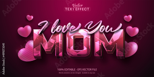 Pink text effect, editable mother's day shiny pink text style on decorated hearts background