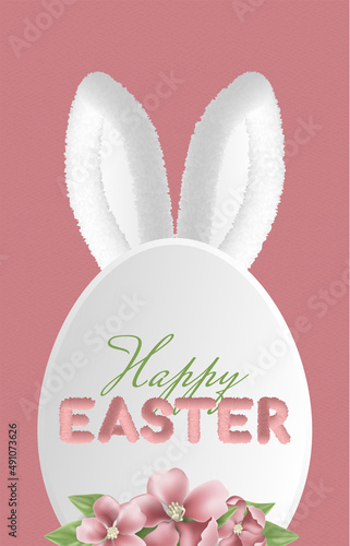 Happy easter greeting card pink background rabbit ears