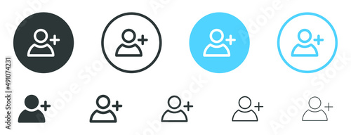 Add new user icon vector male person profile avatar with plus symbol, Add user profile icon	
