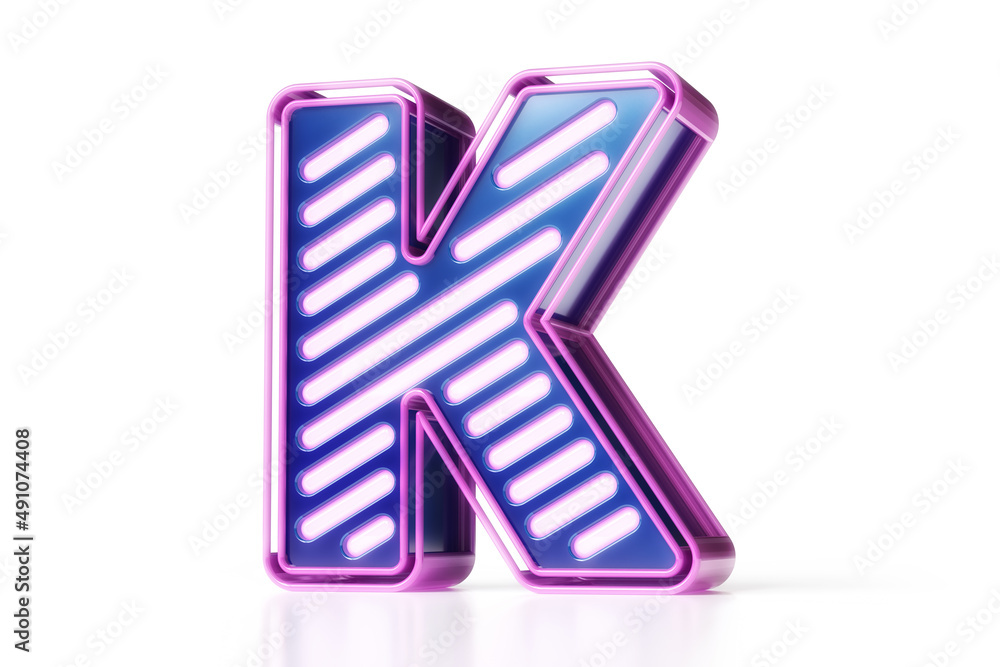 Neon lettering. Luminous letter K in blue and pink. High quality 3D rendering. Neon lettering. Luminous letter K in blue and pink. High quality 3D rendering.