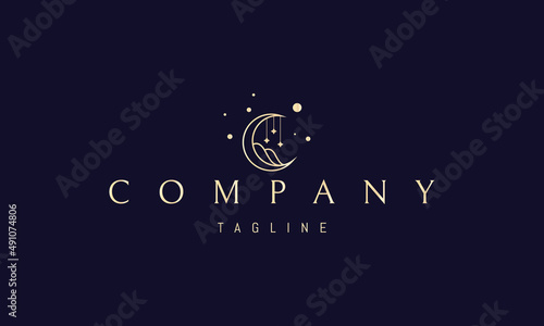 Vector golden logo on which an abstract image of a baby cradle in the form of a moon.