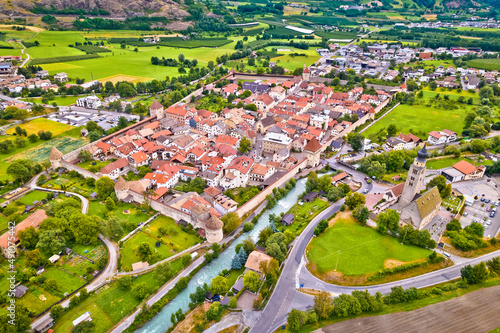 Fortified village of Glorenza or Glurns in Val Venosta aerial view photo