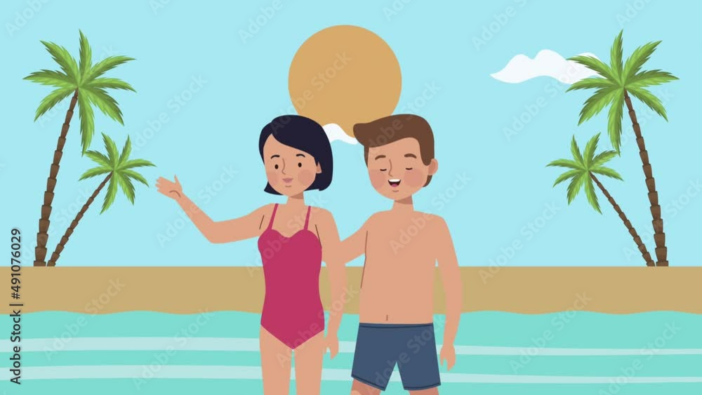 youn couple on the beach scene youn couple on the beach scene