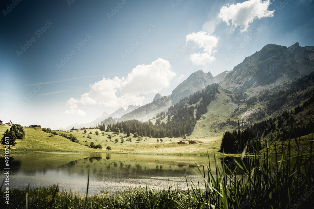 Fototapeta premium Lac des Confins- La Clusaz près de Annecy en été - Les Aravis- Hautes Alpes - Montagne - France