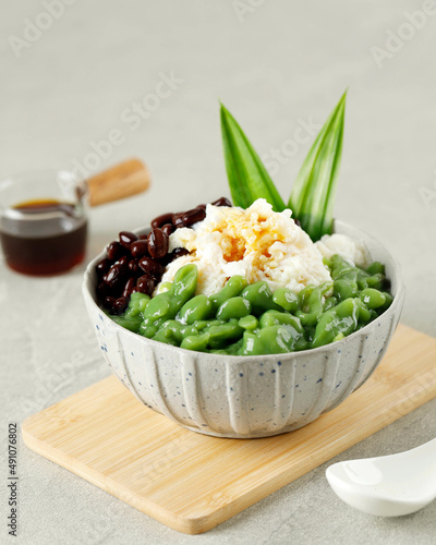 Malaysian Desserts Called Cendol. Cendol is Made From Crushed Ice Cubes, Red Bean. photo