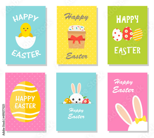 Happy Easter cards set with bunny ears, Easter eggs
