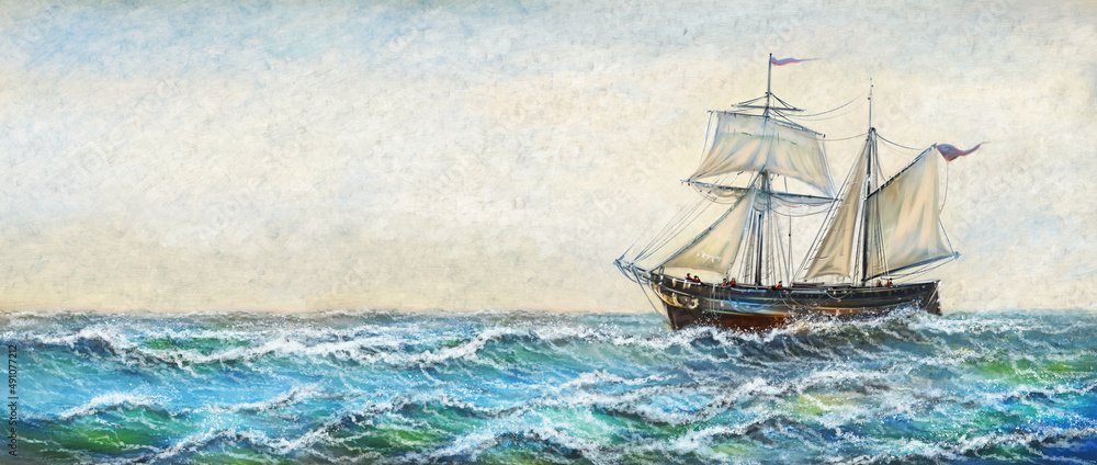 Digital oil paintings sea landscape, old ship on the sea. Fine art Digital oil paintings sea landscape, old ship on the sea. Fine art