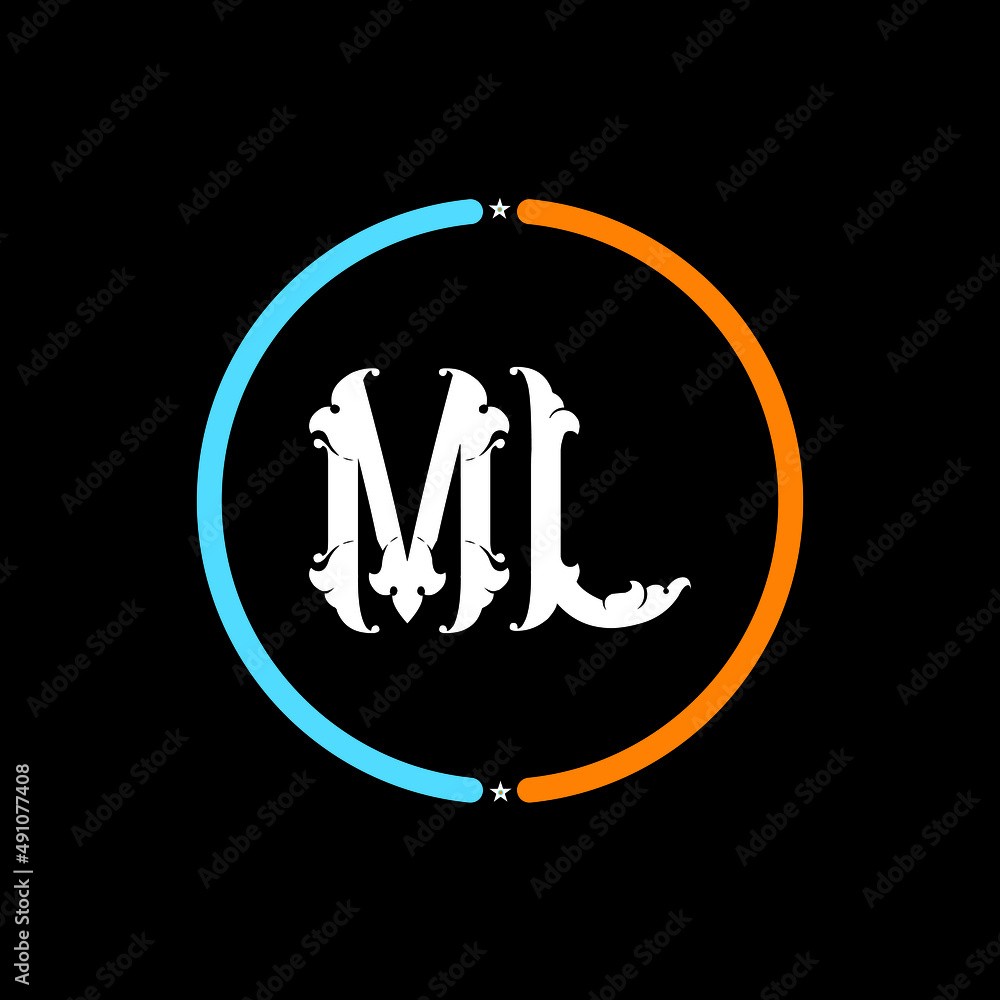 ML Letter Logo design. black background. ML Letter Logo design. black background.