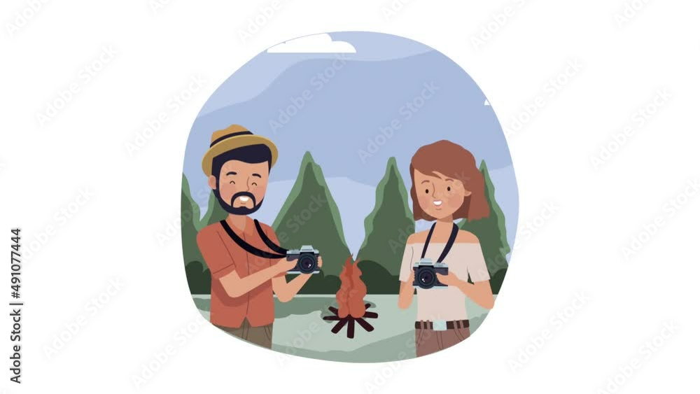 young tourists couple with cameras photographic young tourists couple with cameras photographic