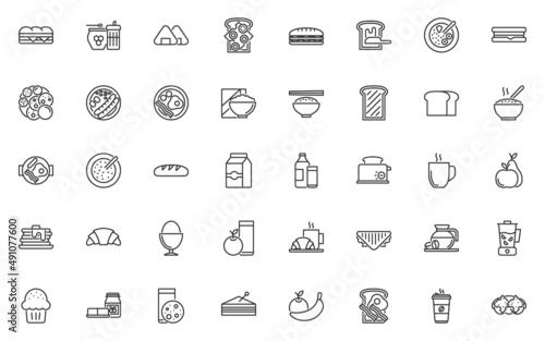 set of breakfast icons, food,  drinks, bakery