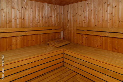 Empty traditional finnish sauna interior.
