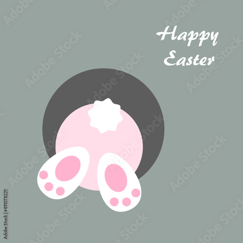 Down the rabbit hole. Happy Easter greeting card with escaping bunny