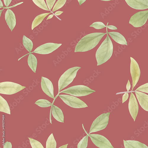 Abstract botanical pattern from leaves. Seamless pattern for fabric, wallpaper, wrapping paper design, scrapbooking. Background from leaves on an abstract background.