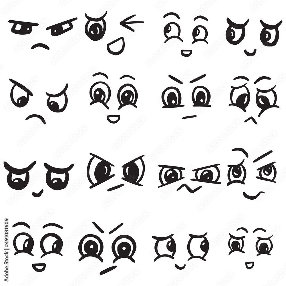 Cartoon Doodle Emoticon Kawaii Faces and Eyes Icon Logo Collection