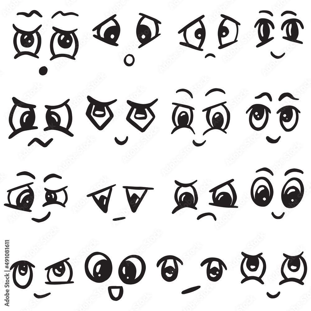 Cartoon Doodle Emoticon Kawaii Faces and Eyes Icon Logo Collection Cartoon Doodle Emoticon Kawaii Faces and Eyes Icon Logo Collection