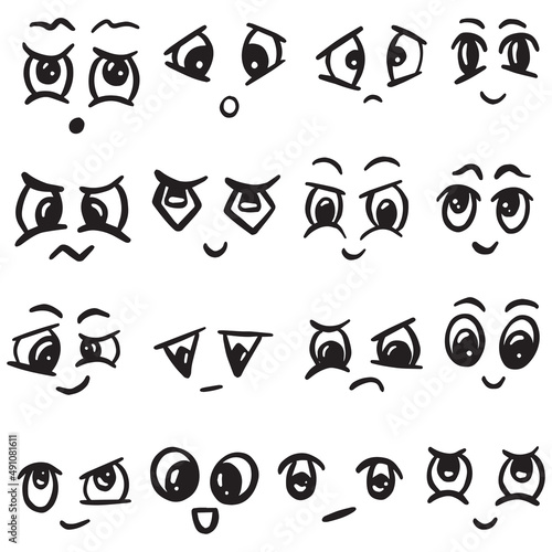 Cartoon Doodle Emoticon Kawaii Faces and Eyes Icon Logo Collection