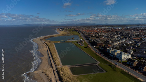 An aerial view of the Fleetwood Boating Lake by the coast of Lancashire, UK