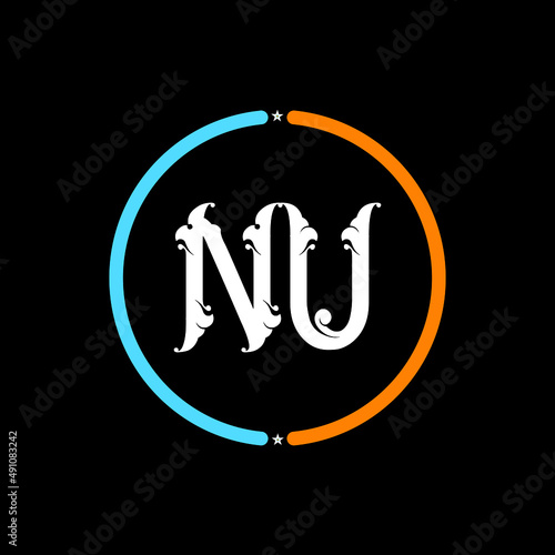 NU Letter Logo design. black background.