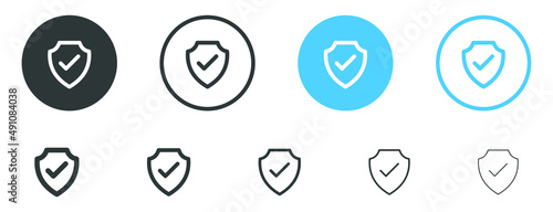 Shield check mark icon or security shield protection icon with tick symbol 