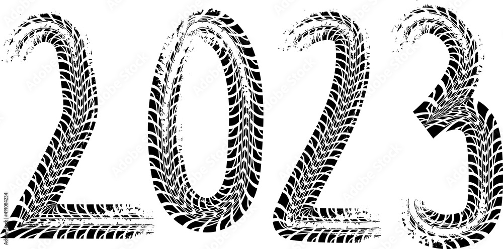 Abstract Tire Tracks . New year 2023. Car tread silhouette Abstract Tire Tracks . New year 2023. Car tread silhouette
