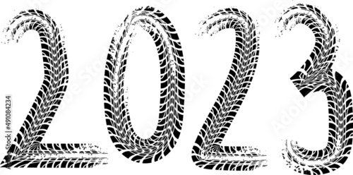  Abstract Tire Tracks . New year 2023. Car tread silhouette