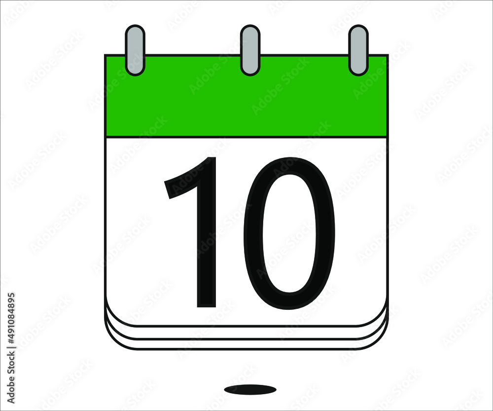 day 10 green calendar icon with white background day 10 green calendar icon with white background