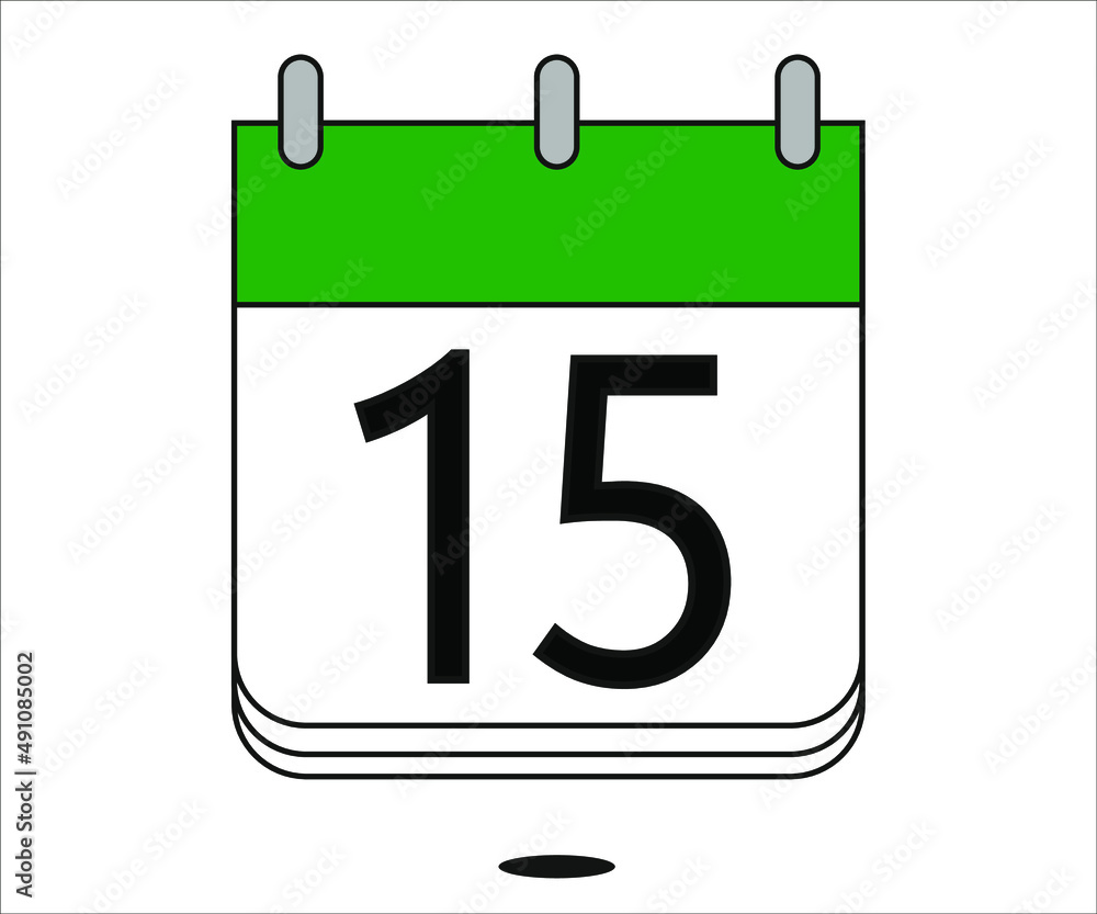 day 15 green calendar icon with white background day 15 green calendar icon with white background