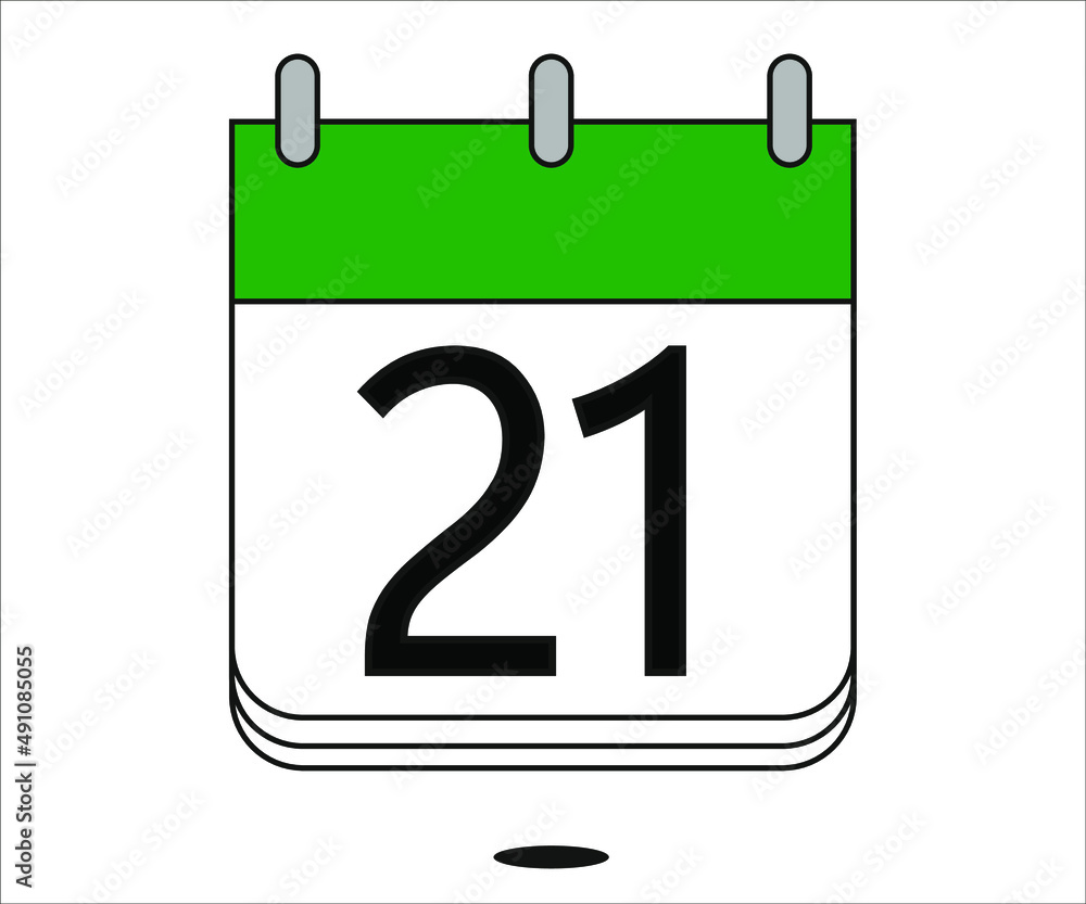 day 21 green calendar icon with white background day 21 green calendar icon with white background