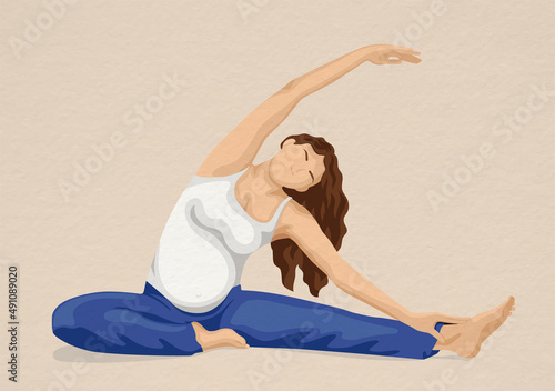 A pregnant woman does yoga. Pregnant yogi girl.