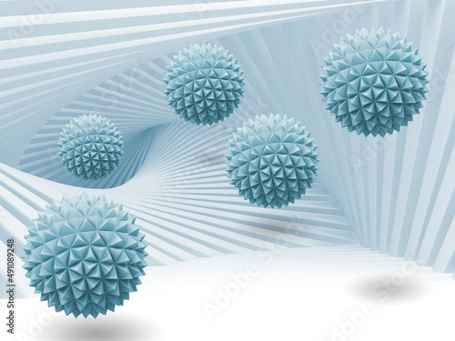 Fototapeta Naklejka Na Ścianę i Meble -  3d image of a spiral tunnel and balls flying out of it