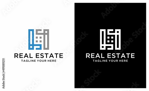 nitial LL Letter Logo With House Concept Logo Design rounded. U home on a black and white background.