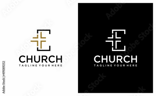Letter C Cross Church Abstract Creative Modern Business Logo on a black and white background.