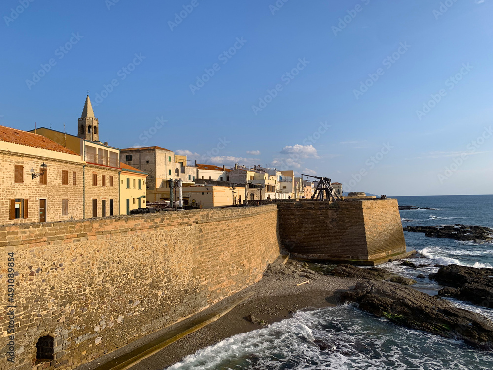 Seafront bastions in Alghero, Sardinia, Italy