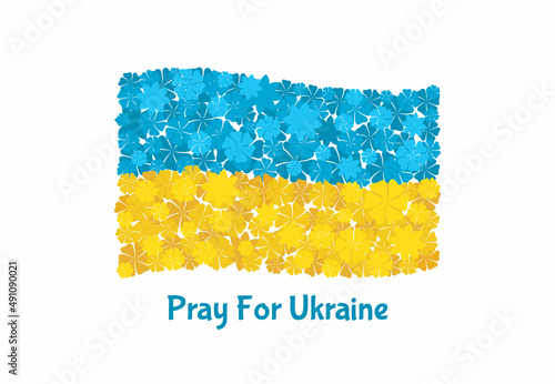 Stand with Ukraine concept background. Ukraine trident with floral pattern. Pray For Ukraine peace. Save Kyiv from Russia.