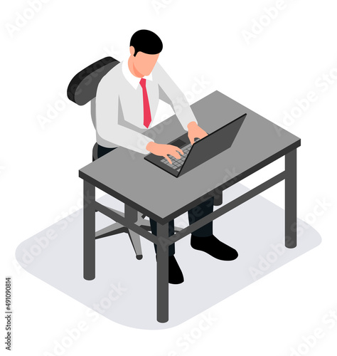 Workplace. Working on computer. Businessman looking at the laptop screen.