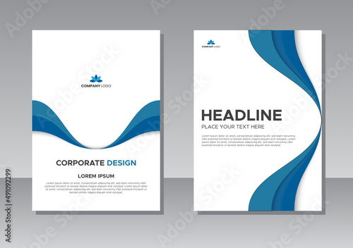 Corporate Book Cover Design Template in A4 blue and white combination. suitable for Brochures, Annual Reports, Magazines, Posters, Business Presentations, Portfolios, Flyers, Banners, Websites.