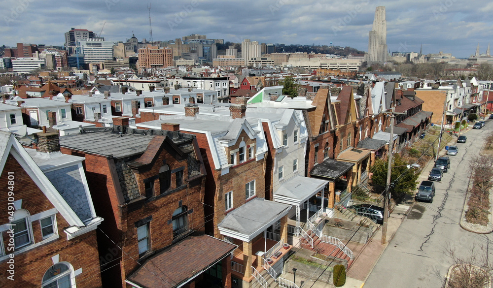 Historic homes line a neighborhood street